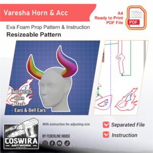 Prop Pattern : Varesa Horn & Accesorries Eva Foam | Bull Horn  PDF Template Blueprint | Included Varesa Mask and Bell Earring