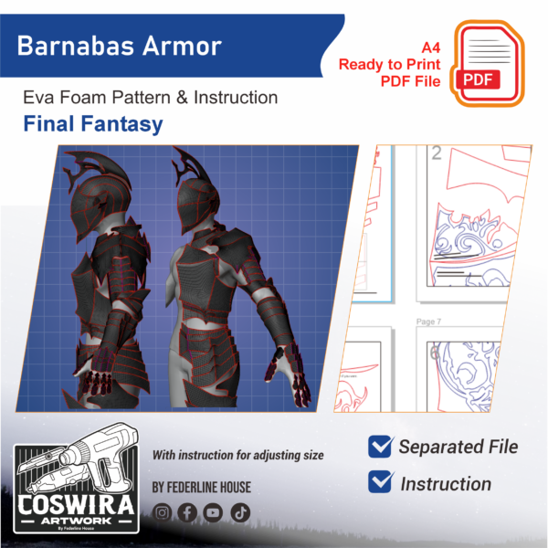 Armor Pattern : Barnabas Armor - Final Fantasy XVI (FF16) Cosplay Template Digital File Blueprint