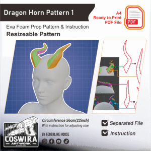 Basic Eva Foam Pattern : Dragon Horn Pattern 1 Cosplay Template PDF Blueprint Digital Instant Download