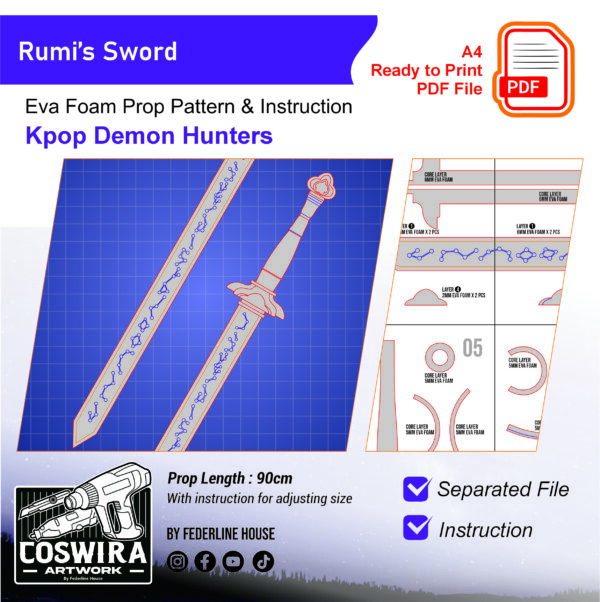 Prop Pattern: Rumi Sword from Kpop Demon Hunters – Digital Blueprint for DIY Cosplay Prop