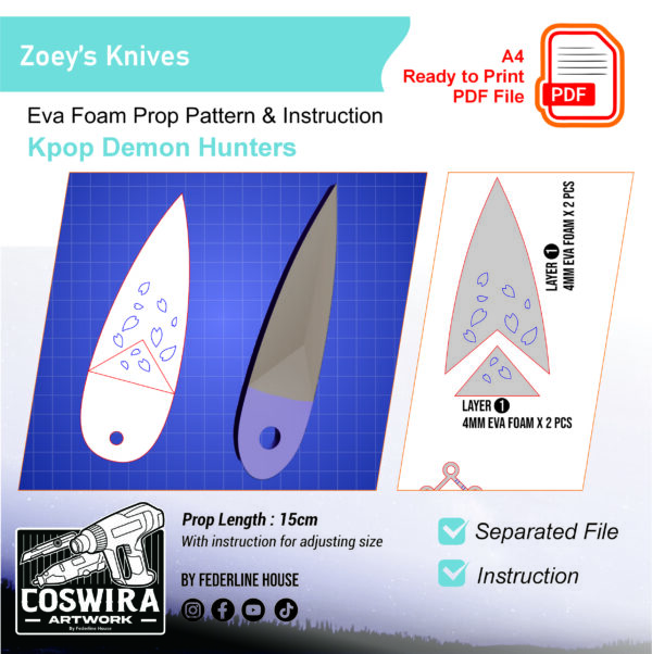 Prop Pattern: Zoey's Knives from Kpop Demon Hunters – Digital Blueprint for DIY Cosplay Prop