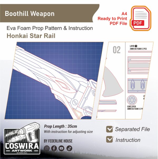Boothill Revolver 1 Prop Pattern: Boothill Revolver from Honkai Star Rail – Digital Blueprint for DIY Cosplay Prop