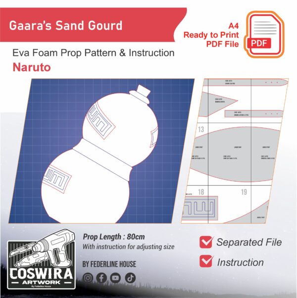Prop Pattern: Gaara's Sand Gourd from Naruto – Digital Blueprint for DIY Cosplay Prop