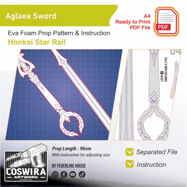 Aglaea Sword Prop Pattern: Aglaea Sword from Honkai Star Rail Cosplay Template Blueprint PDF