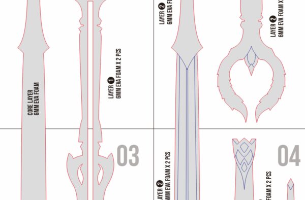 Aglaea Sword 2 Prop Pattern: Aglaea Sword from Honkai Star Rail Cosplay Template Blueprint PDF