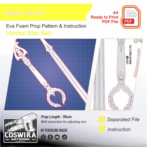 Prop Pattern: Aglaea Sword from Honkai Star Rail Cosplay Template Blueprint PDF