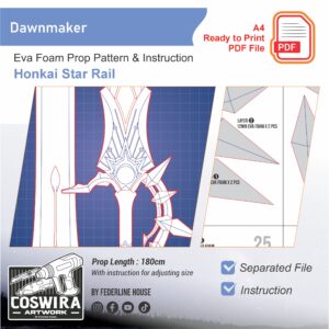 Prop Pattern: Dawnmaker Sword from Honkai Star Rail Cosplay Template Blueprint PDF