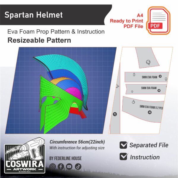 Basic Eva Foam Pattern: Spartan Helmet Cosplay Template Blueprint PDF
