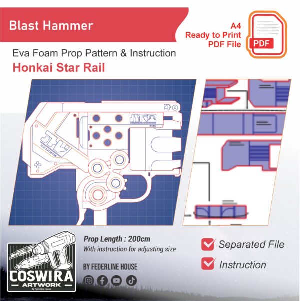 Prop Pattern: Blast Hammer from Honkai Star Rail Cosplay Template Blueprint PDF