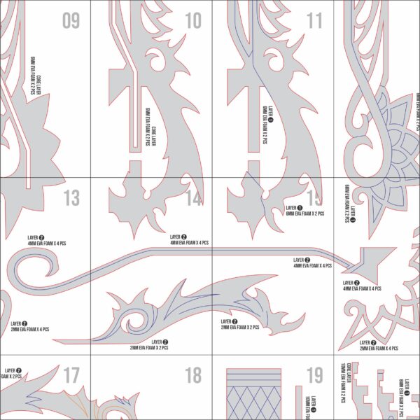 Prop Pattern: Combined Keyblade from Kingdom Hearts Cosplay Template Blueprint PDF