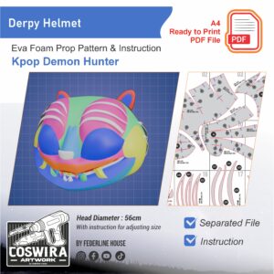 Derpy Helmet Prop Pattern Template – EVA Foam Pattern for Cosplay & DIY Builds Inspired by Kpop Demons Hunter