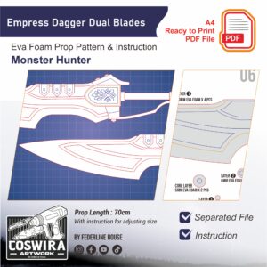 Prop Pattern: Empress Dagger Dual Blades from Monster Hunter Cosplay Template Blueprint PDF