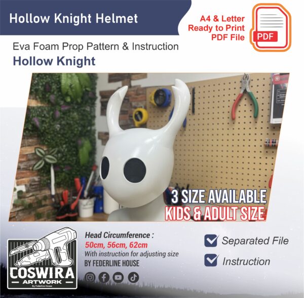 Hollow Knight Helmet Mask Prop Template – EVA Foam Pattern Inspired by Hollow Knight - You Can Change The Eye - Instruction Included