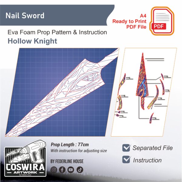 Nail Sword Prop Pattern Template – EVA Foam Pattern for Cosplay & DIY Builds Inspired by Hollow Knight