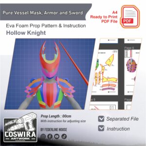 Pure Vessel Mask, Armor and Sword Prop Pattern Template – EVA Foam Pattern for Cosplay & DIY Builds Inspired by Hollow Knight
