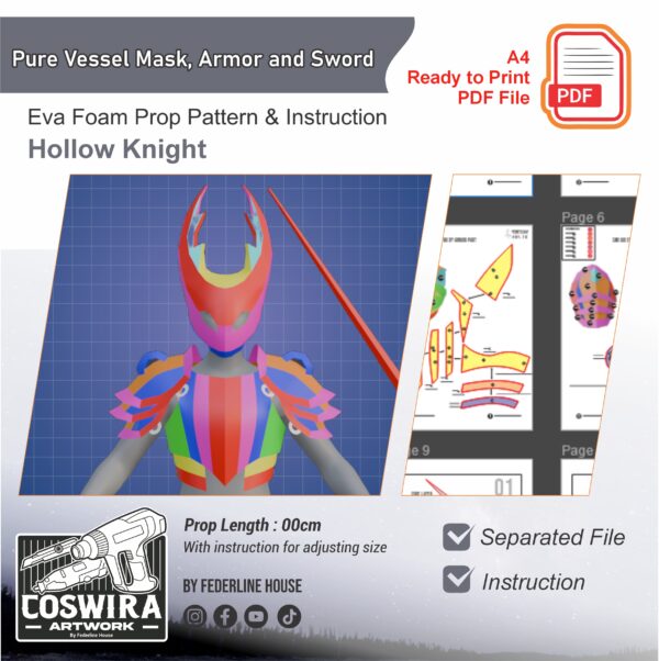 Pure Vessel Mask, Armor and Sword Prop Pattern Template – EVA Foam Pattern for Cosplay & DIY Builds Inspired by Hollow Knight
