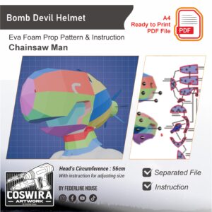 Bomb Devil Helmet Prop Pattern Template – EVA Foam Pattern for Cosplay & DIY Builds Inspired by Chainsaw Man