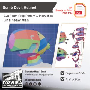 Bomb Devil Helmet Prop Pattern Template – EVA Foam Pattern for Cosplay & DIY Builds Inspired by Chainsaw Man
