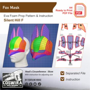 Kitsune Fox Mask Prop Pattern Template – EVA Foam Pattern for Cosplay & DIY Builds Inspired by Silent Hill F