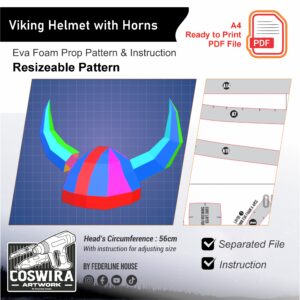 Prop Pattern: Viking Helmet with Horns Resizable EVA Foam Cosplay Template Blueprint PDF