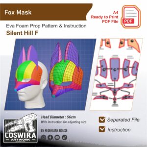 Kitsune Fox Mask Prop Pattern Template – EVA Foam Pattern for Cosplay & DIY Builds Inspired by Silent Hill F