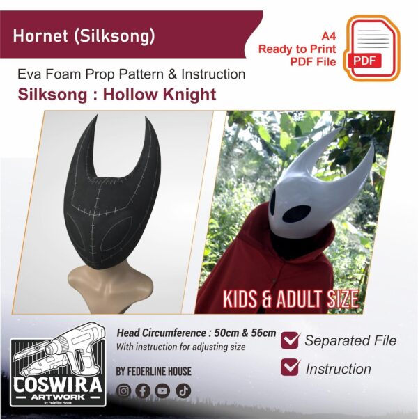 Template + Video: Hornet (Silksong) Helmet Mask – EVA Foam Pattern Inspired by Hollow Knight - You Can Change The Eye - Instruction Included
