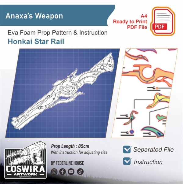 Anaxa Weapon Prop Pattern Template – EVA Foam Pattern for Cosplay & DIY Builds Inspired by Honkai Star Rail