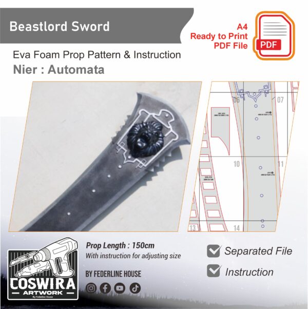 Beastlord Sword Prop Pattern Template – EVA Foam Pattern for Cosplay & DIY Builds Inspired by NieR Automata