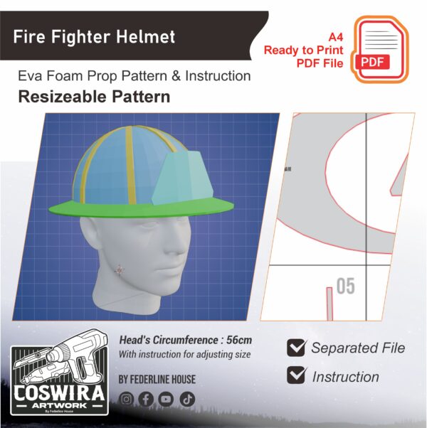 Fire Fighter Helmet Basic Prop Pattern Template – EVA Foam Pattern for Cosplay & DIY Builds