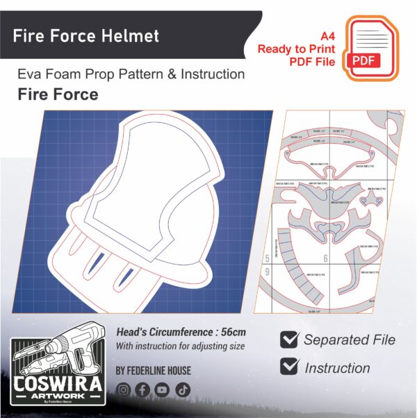 Fire Force Helmet Prop Pattern Template – EVA Foam Pattern for Cosplay & DIY Builds Inspired by Fire Force