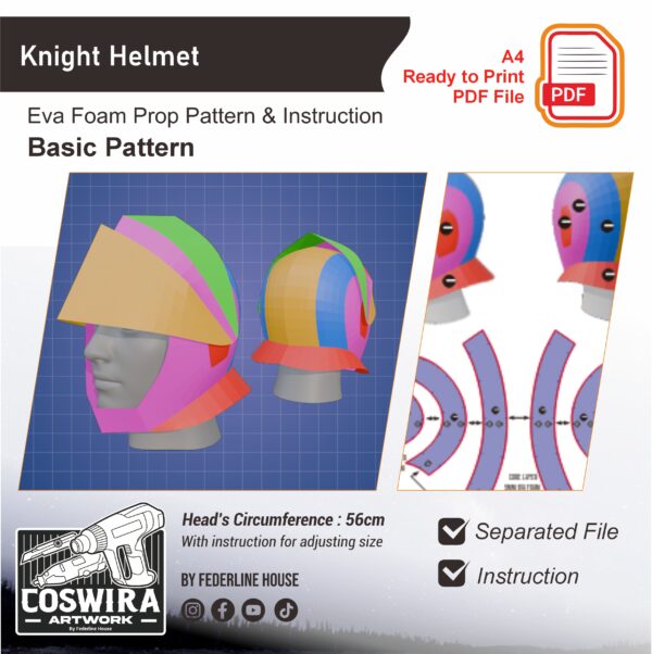 Knight Helmet Basic Prop Pattern Template – EVA Foam Pattern for Cosplay & DIY Builds