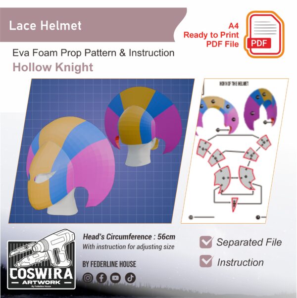 Lace Helmet Prop Pattern Template – EVA Foam Pattern for Cosplay & DIY Builds Inspired by Hollow Knight