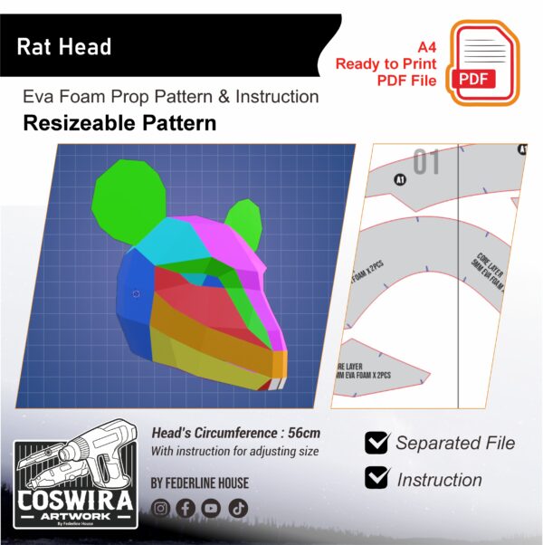 Prop Pattern: Prop Pattern: Rat Head Resizable Cosplay Template Blueprint PDF