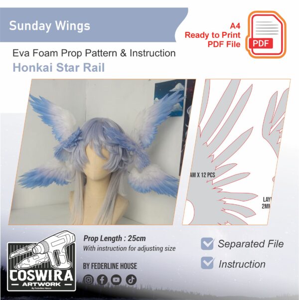 Sunday Wings Prop Pattern Template – EVA Foam Pattern for Cosplay & DIY Builds Inspired by Honkai Star Rail