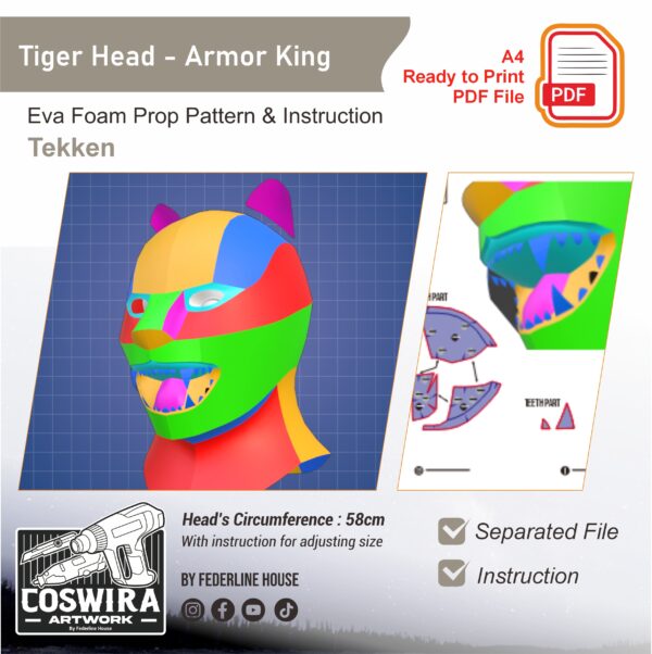 Tiger Head Prop Pattern Template – EVA Foam Pattern for Cosplay & DIY Builds Inspired by Tekken