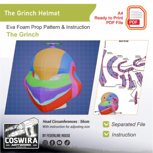 The Grinch Helmet Prop Pattern Template – EVA Foam Pattern for Cosplay & DIY Builds Inspired by The Grinch