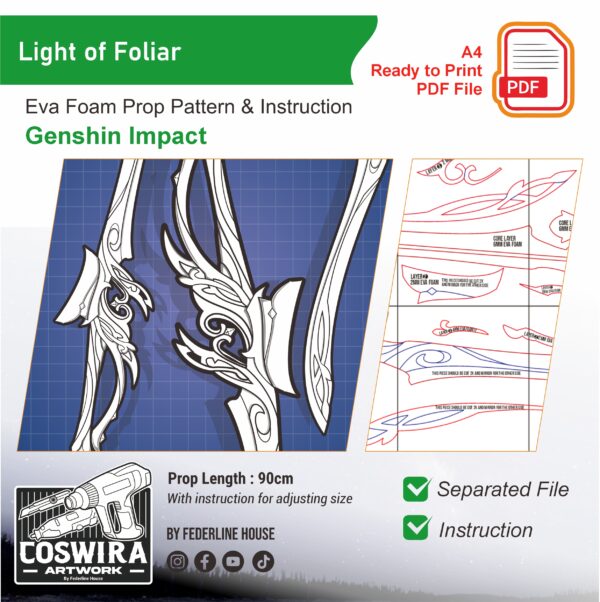 Light of Foliar Prop Pattern Template – EVA Foam Pattern for Cosplay & DIY Builds Inspired by Genshin Impact